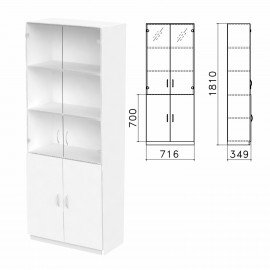 Шкаф закрытый со стеклом "Бюджет", 716х349х1810 мм, белый (КОМПЛЕКТ)