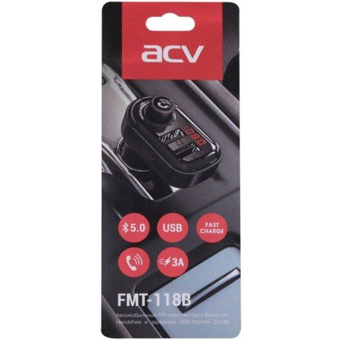 Автомобильный FM-модулятор ACV FMT-118B черный BT USB (37399)