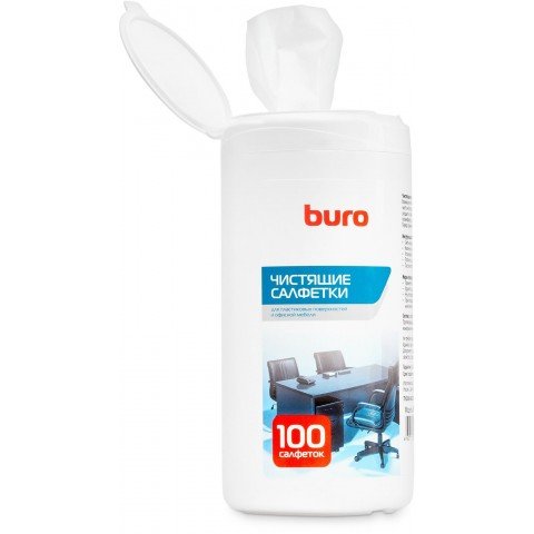 Салфетки Buro BU-Tsurl для пластиковых поверхностей и офисной мебели туба 100шт влажных