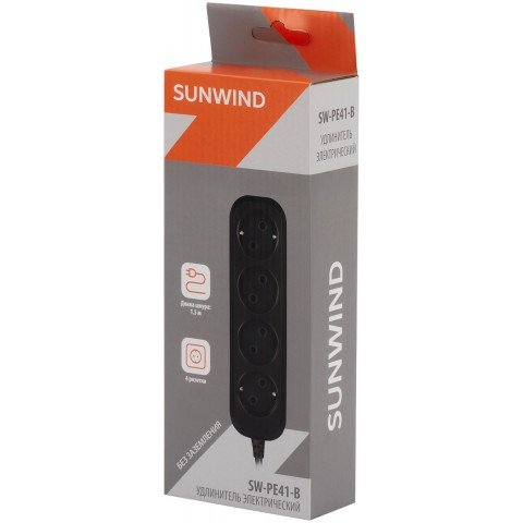 Сетевой удлинитель SunWind SW-PE41-B 1.5м (4 розетки) черный (коробка)