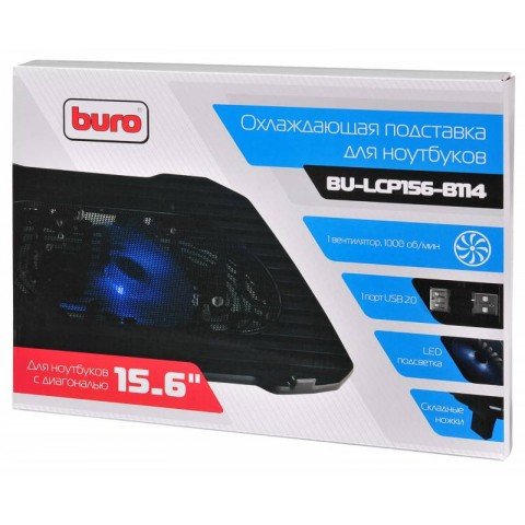 Подставка для ноутбука Buro BU-LCP156-B114 15.6"357x265x33мм 1xUSB 1x 140ммFAN 345г металлическая сетка/пластик черный