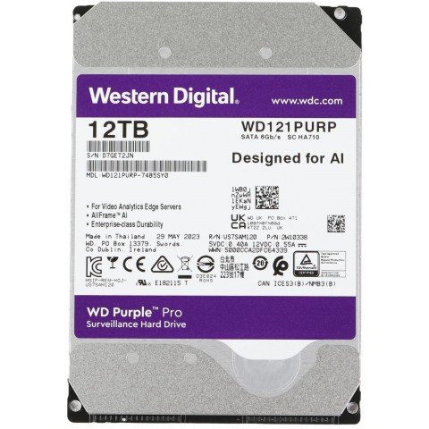 Жесткий диск WD SATA-III 12TB WD121PURP Surveillance Purple Pro (7200rpm) 256Mb 3.5"