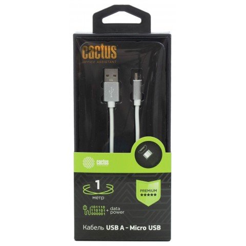 Кабель Cactus CS-USB.A.USB.MICRO-1 USB Type-C (m)-micro USB (m) 1м белый блистер