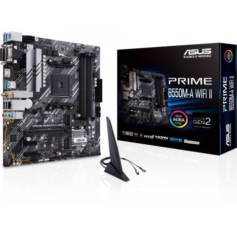 Материнская плата Asus PRIME B550M-A WIFI II Soc-AM4 AMD B550 4xDDR4 mATX AC`97 8ch(7.1) GbLAN RAID+VGA+DVI+HDMI