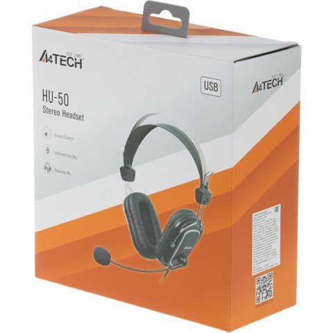 Наушники с микрофоном A4Tech HU-50 черный 2м накладные USB оголовье