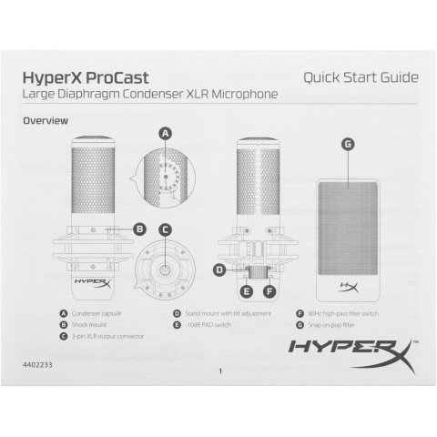 Микрофон проводной HyperX ProCast Microphone 3м черный