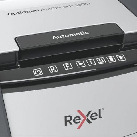 Шредер Rexel Optimum AutoFeed 150M черный с автоподачей (секр.P-5) фрагменты 150лист. 44лтр. скрепки скобы пл.карты