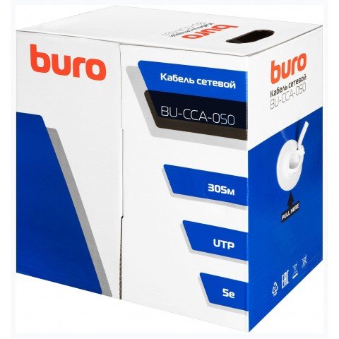 Кабель сетевой Buro BU-CCA-050 UTP 4 пары cat5E solid 0.50мм CCA 305м серый