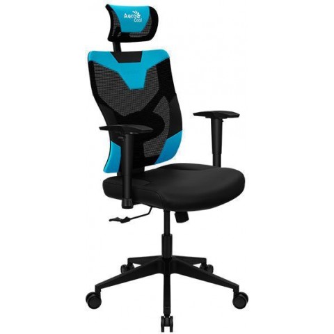 Кресло игровое Aerocool Guardian черный/голубой сиденье черный эко.кожа/сетка крестов. нейлон