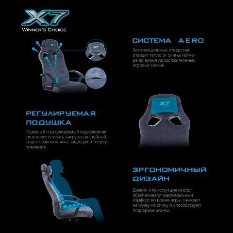Кресло игровое A4Tech X7 GG-1400 синий крестов. пластик