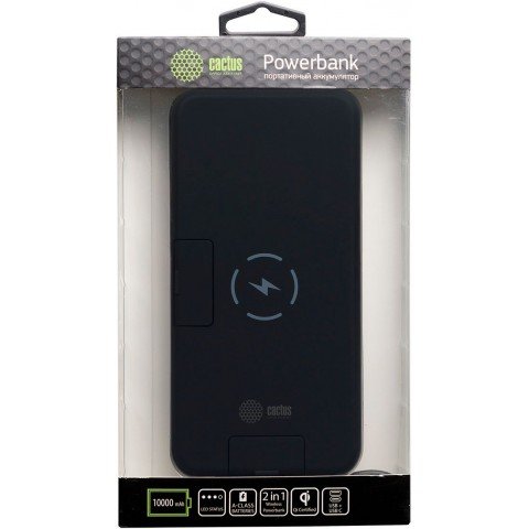 Мобильный аккумулятор Cactus CS-PBFSQT-10000 10000mAh 3A беспров.зар. черный