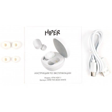 Гарнитура внутриканальные Hiper TWS Bean HDX11 белый беспроводные bluetooth в ушной раковине (HTW-HDX11)