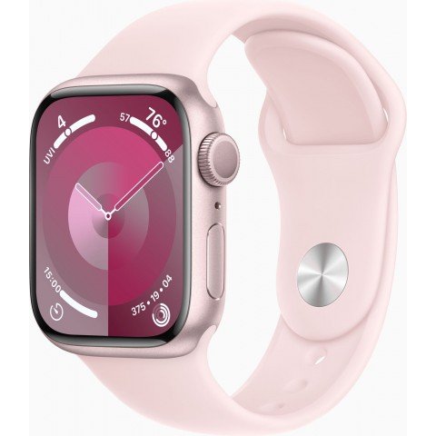 Смарт-часы Apple Watch Series 9 A2978 41мм OLED корп.розовый Sport Band рем.светло-розовый разм.брасл.:130-180мм (MR933LL/A)