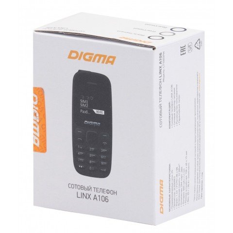 Мобильный телефон Digma A106 Linx 32Mb черный моноблок 2Sim 1.44" 68x98 GSM900/1800