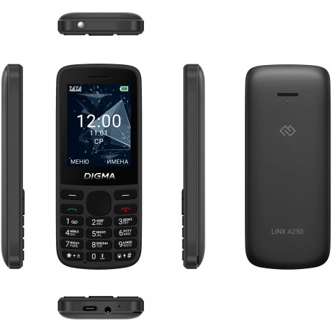 Мобильный телефон Digma A250 Linx 128Mb черный моноблок 3G 4G 2Sim 2.4" 240x320 GSM900/1800 GSM1900 microSD max32Gb