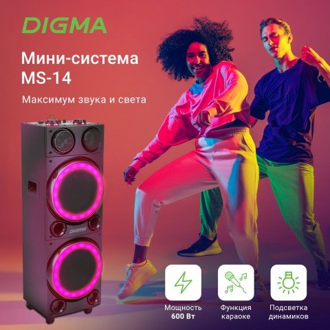 Минисистема Digma MS-14 черный 600Вт FM USB BT micro SD