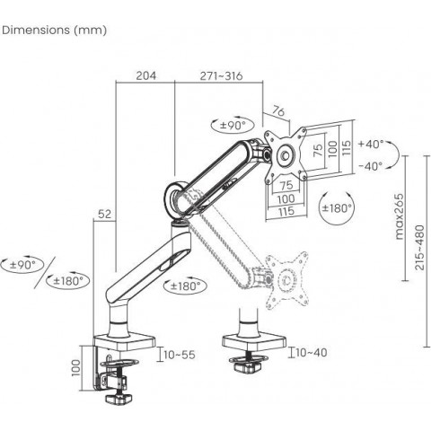 Кронштейн для мониторов Ultramounts UM719W белый 17"-35" макс.10.5кг крепление к столешнице поворот и наклон