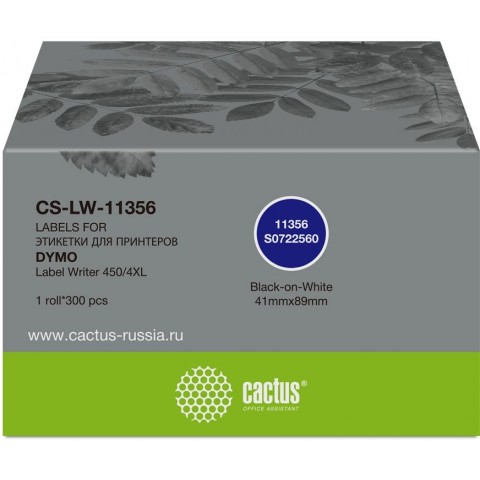 Этикетки Cactus CS-LW-11356 сег.:89x41мм черный белый 300шт/рул Dymo Label Writer 450/4XL